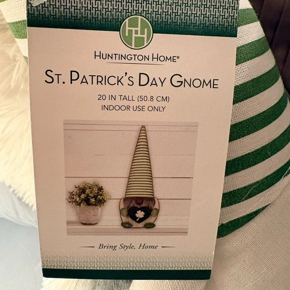 NWT Huntington Home 20” St Patrick’s Day Green and Cream Striped Gnome Plush